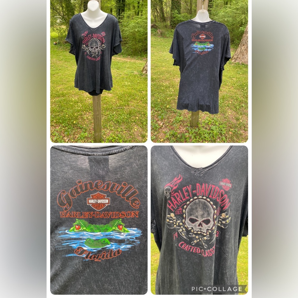 Harley Davidson Women's Skull w/‎ Silver Bling Alligator Gainesville Florida Tee